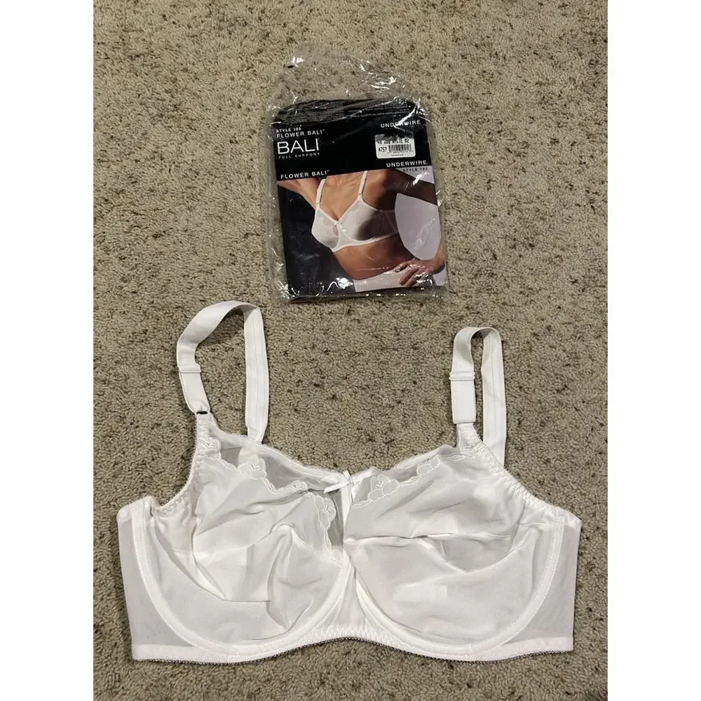 NOS Vtg Flower BALI 40DDD BRA Soft Cup Underwire #180 Feminine WHITE New F25